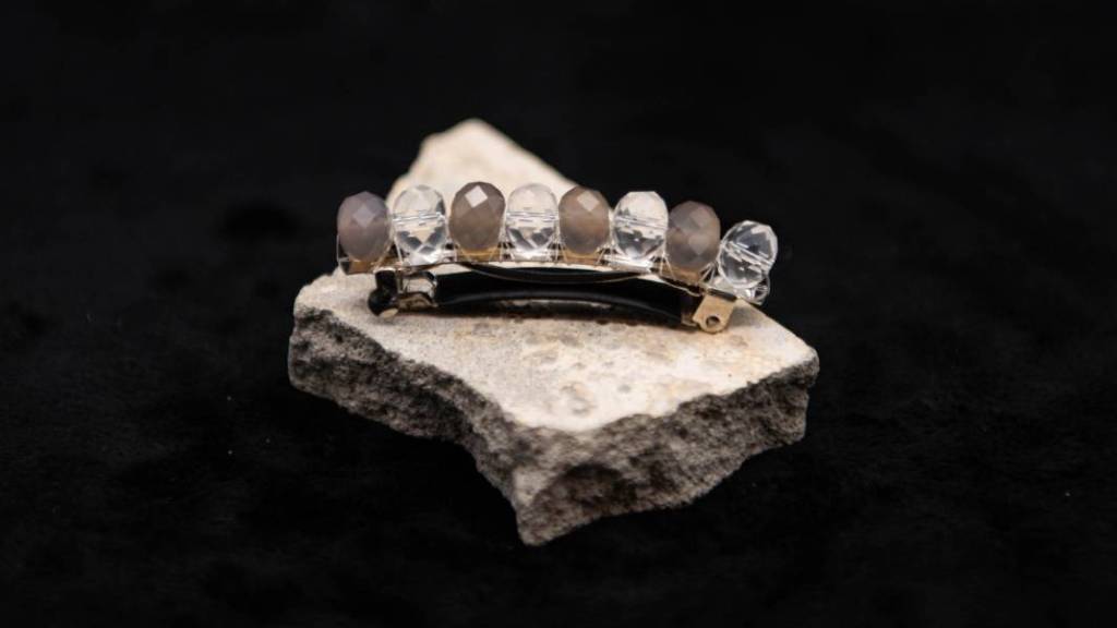水晶×グレーオニキス 天然石バレッタ